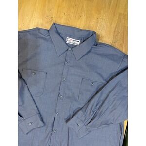 Aramark‎ 4XLR Blue Micro Check Work Shirt Long Sleeve Uniform Button Front